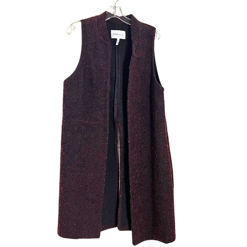 BCBGeneration Burgundy & Black Chic ‎ Sleeveless Burgundy Duster Vest Size Large